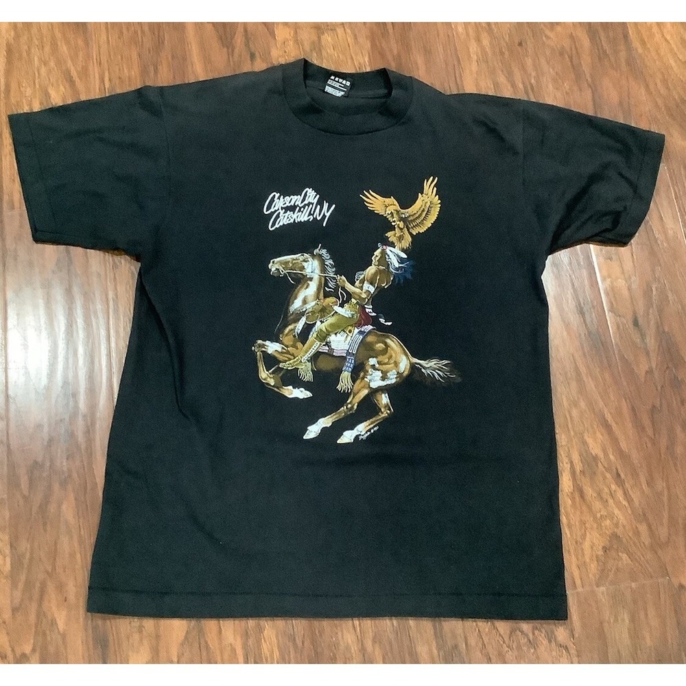 Vntg  90s L Pennsylvania Native American Horse Habitat T-Shirt USA Single Stitch